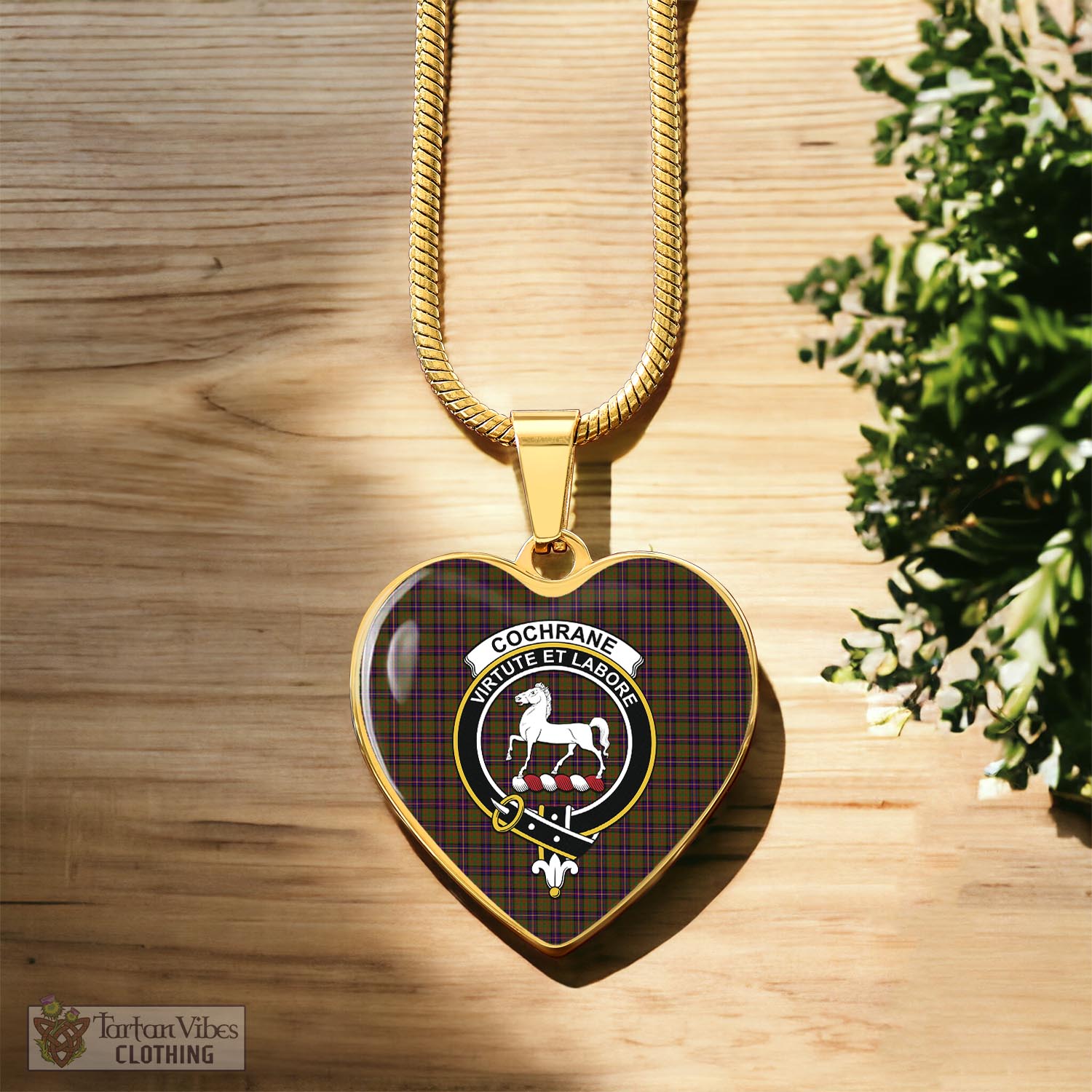 Tartan Vibes Clothing Cochrane Modern Tartan Heart Necklace with Family Crest