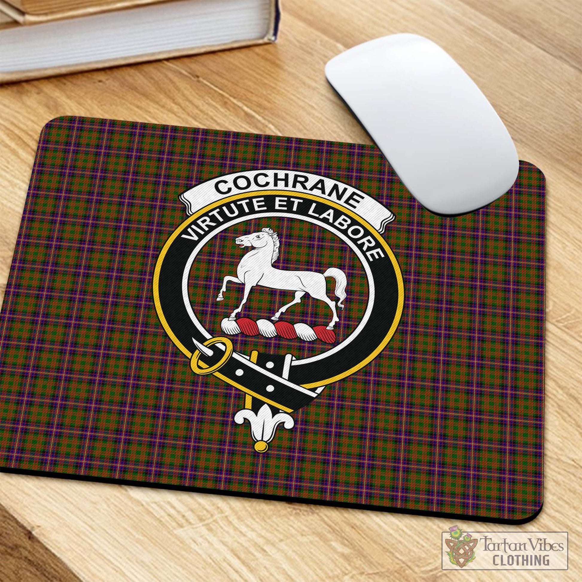 Tartan Vibes Clothing Cochrane Modern Tartan Mouse Pad with Family Crest