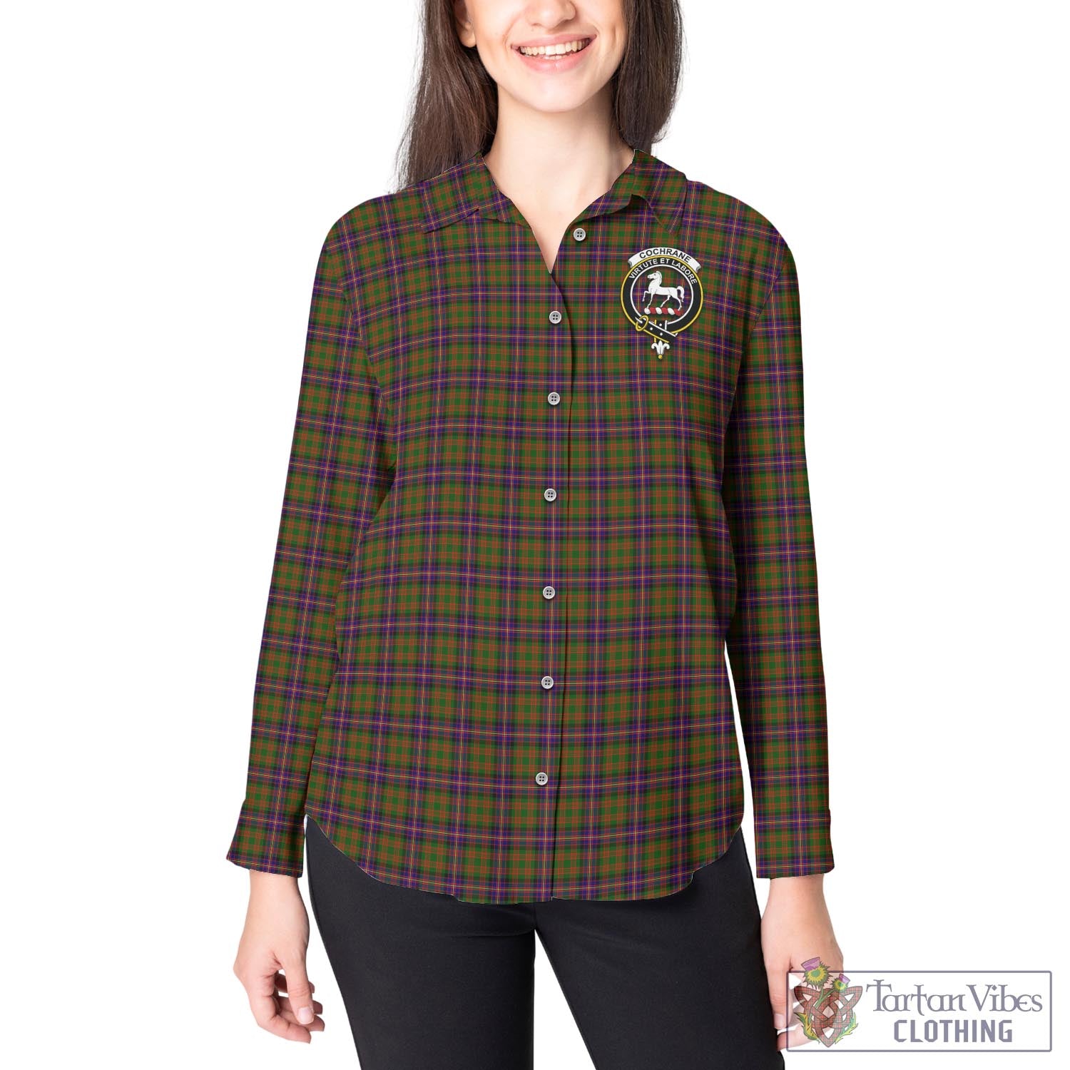 Tartan Vibes Clothing Cochrane Modern Tartan Womens Casual Shirt with Family Crest