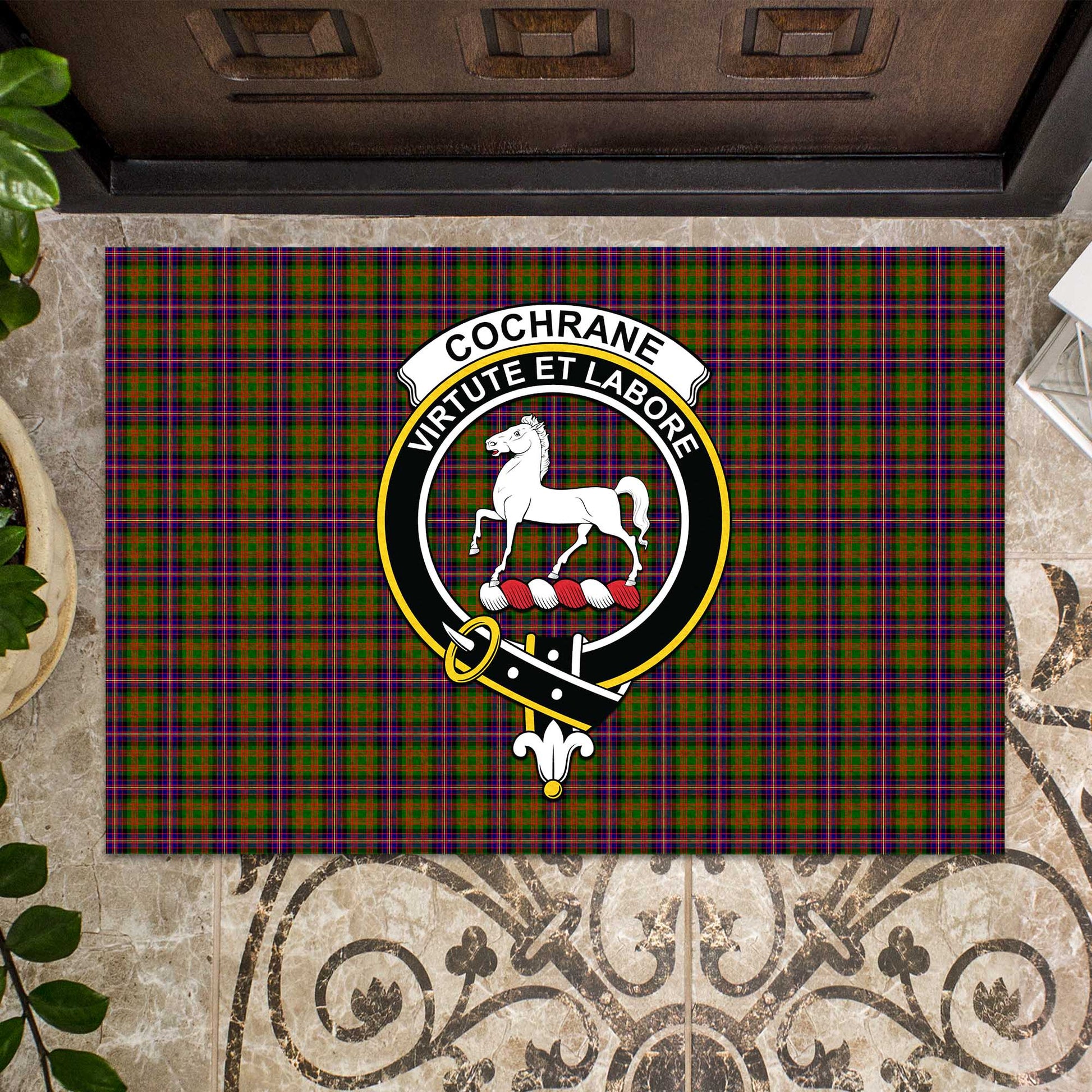 Cochrane Modern Tartan Door Mat with Family Crest - Tartanvibesclothing