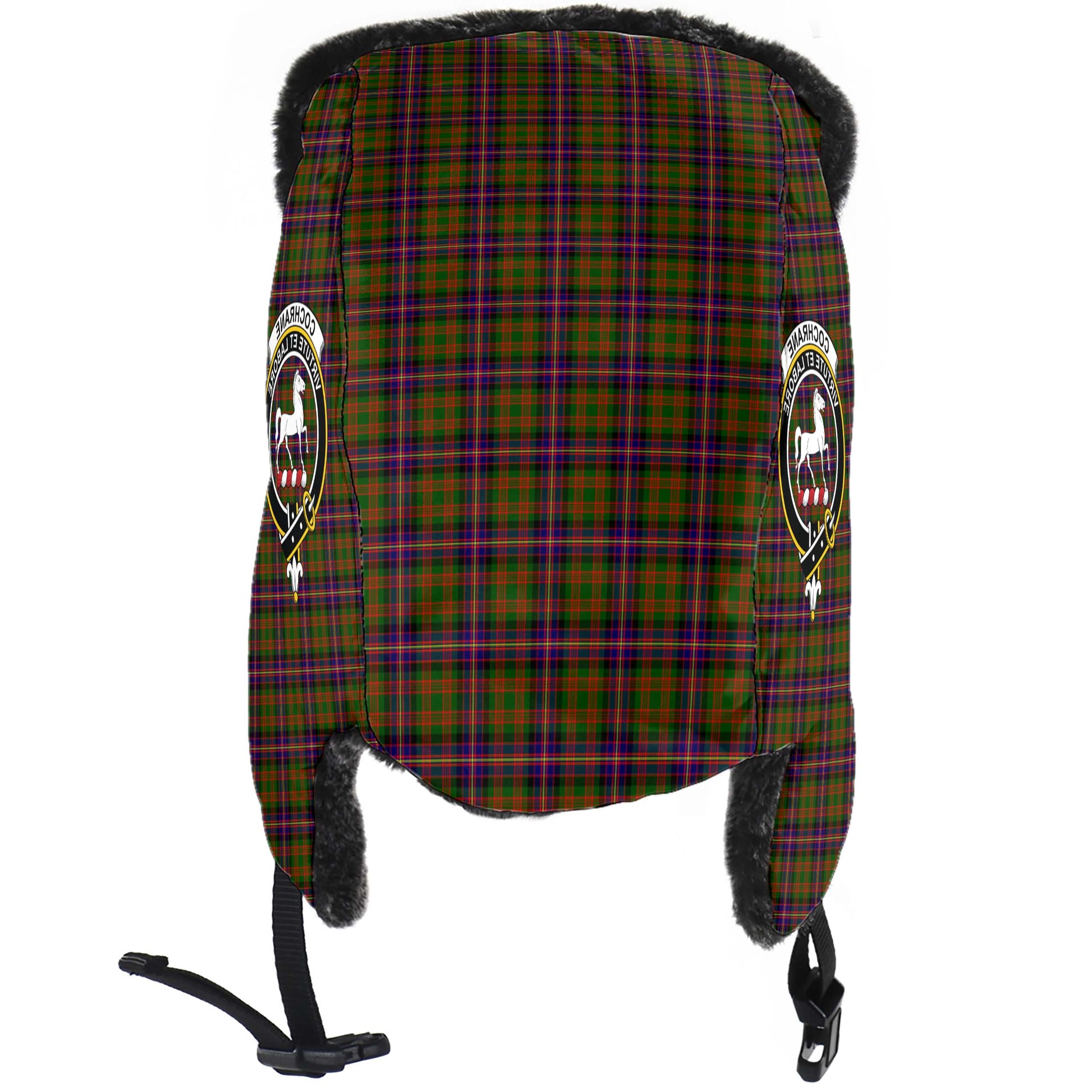 Cochrane Modern Tartan Winter Trapper Hat with Family Crest - Tartanvibesclothing