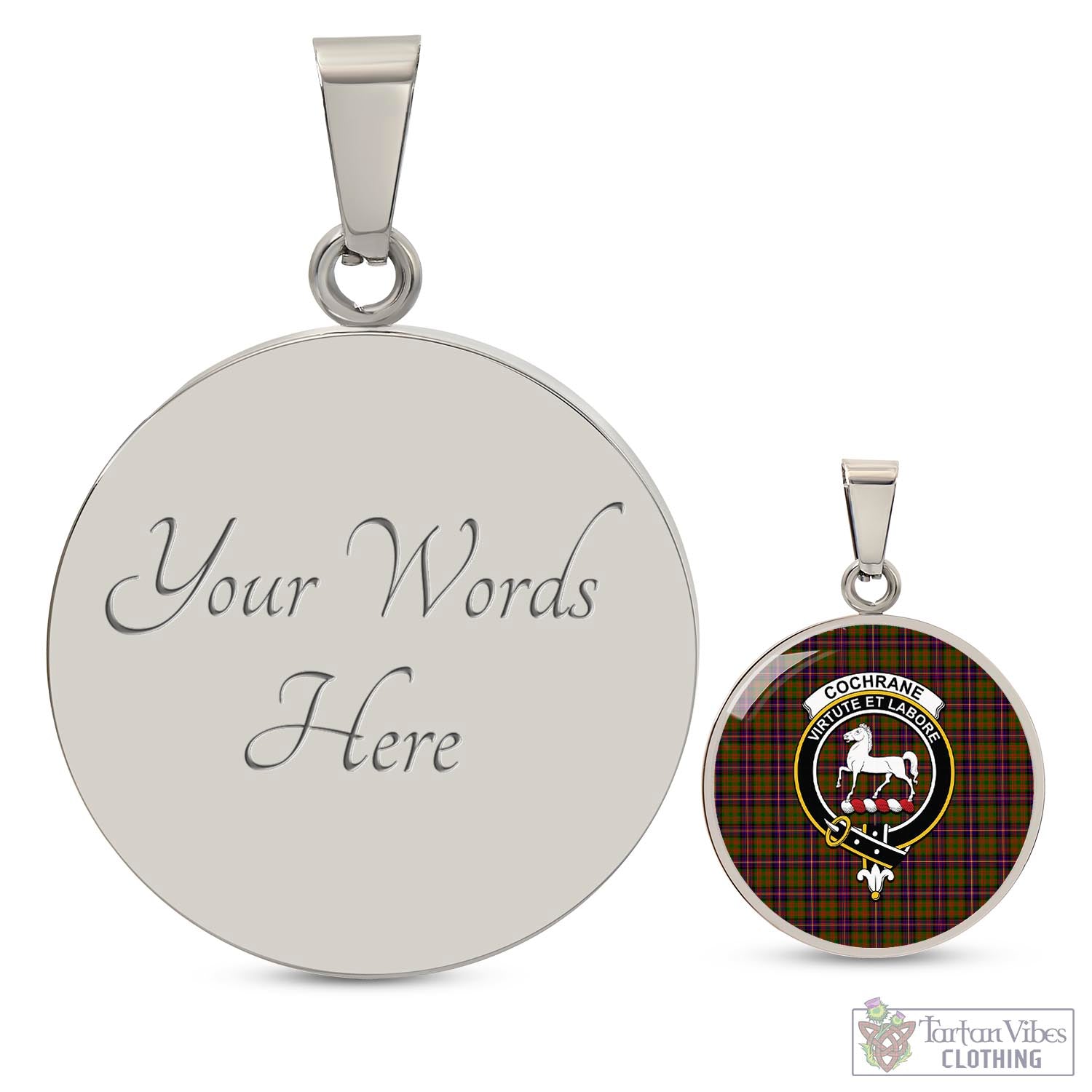 Tartan Vibes Clothing Cochrane Modern Tartan Circle Necklace with Family Crest