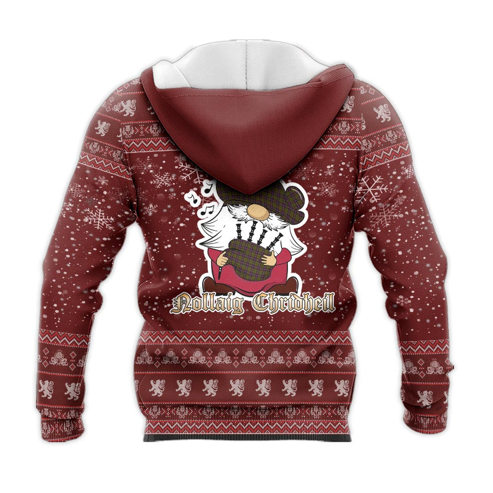 Cochrane Modern Clan Christmas Knitted Hoodie with Funny Gnome Playing Bagpipes - Tartanvibesclothing