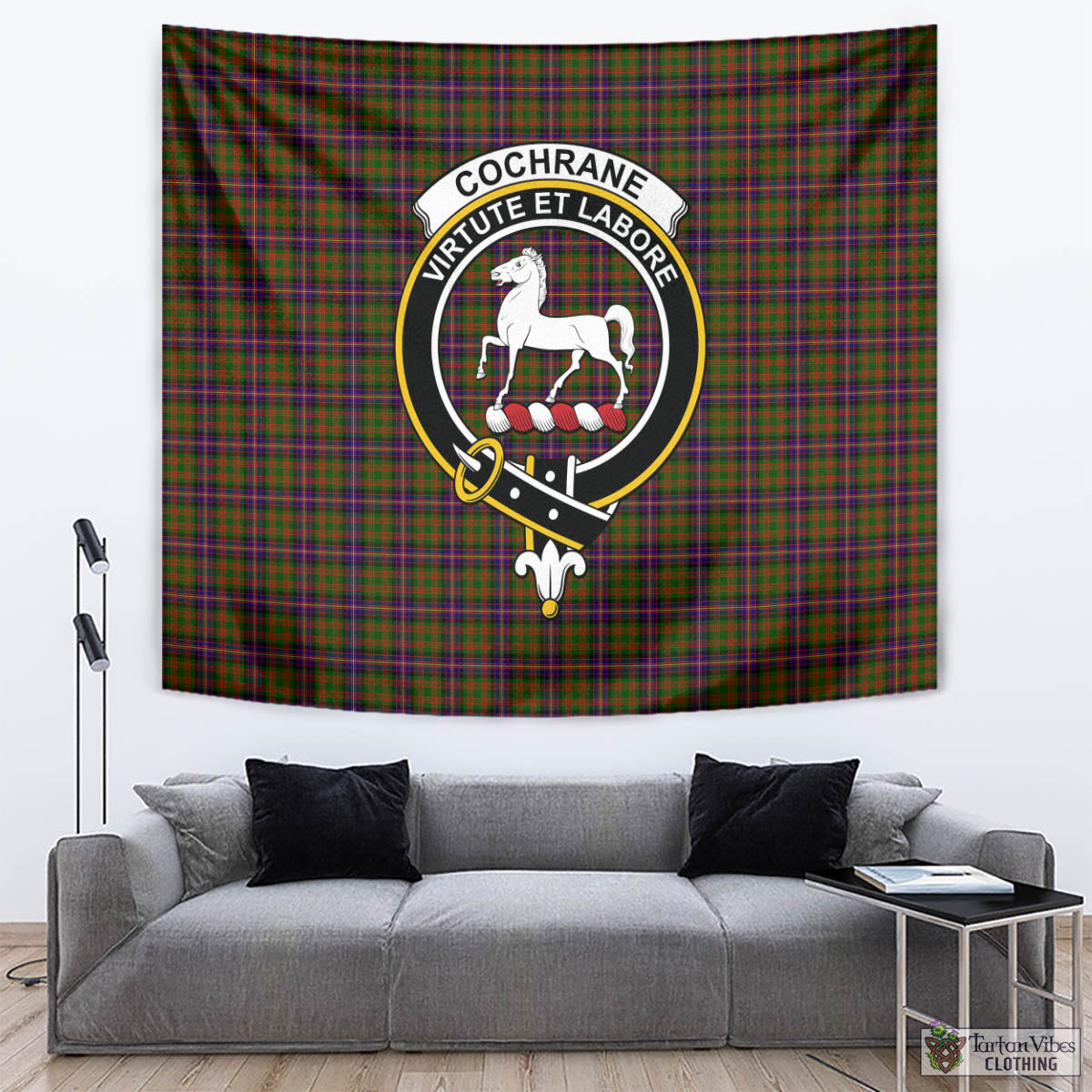 Tartan Vibes Clothing Cochrane Modern Tartan Tapestry Wall Hanging and Home Decor for Room with Family Crest