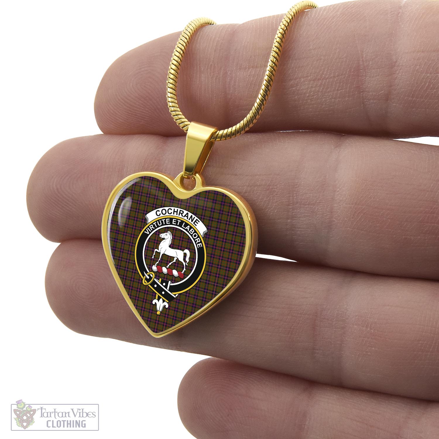 Tartan Vibes Clothing Cochrane Modern Tartan Heart Necklace with Family Crest