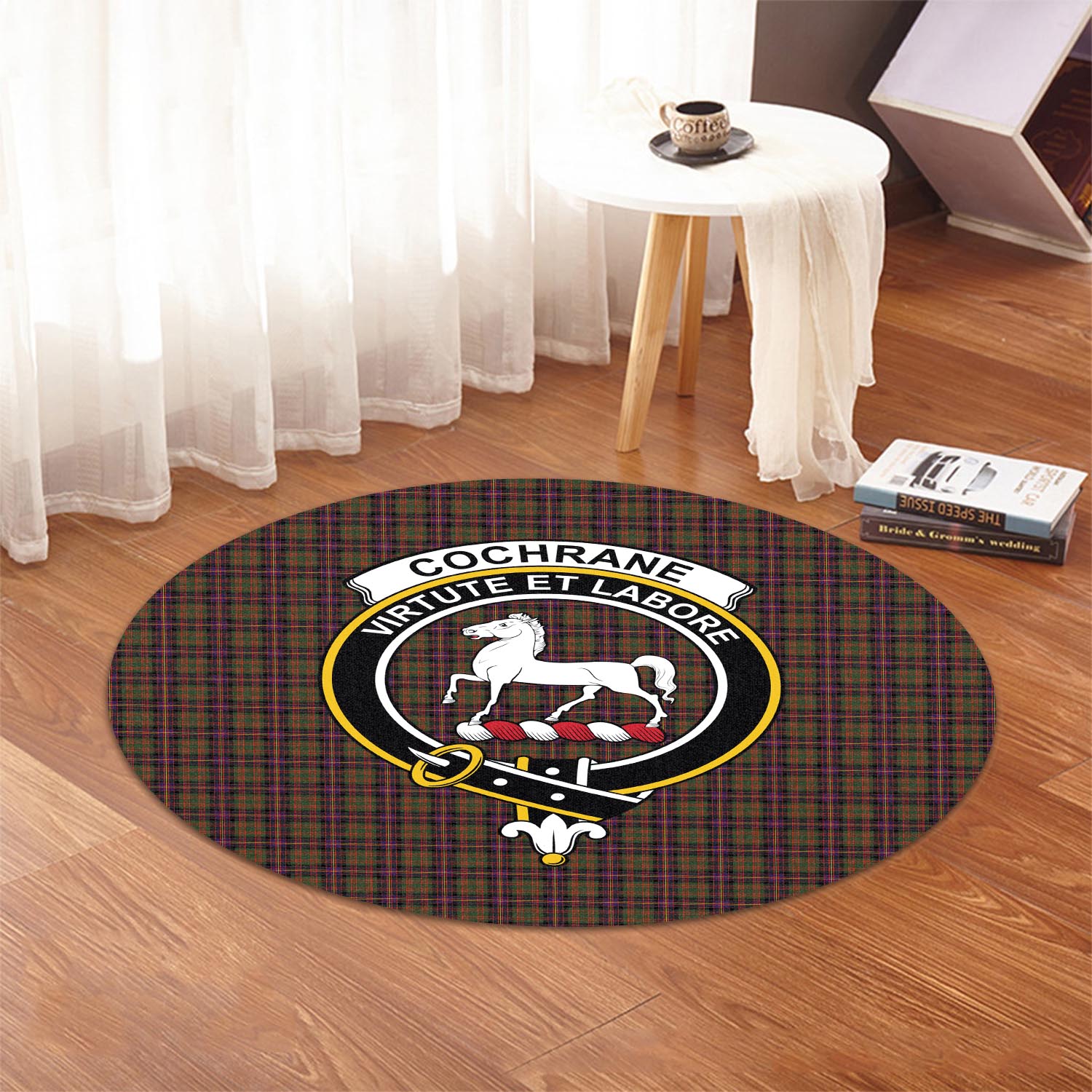 Cochrane Modern Tartan Round Rug with Family Crest - Tartanvibesclothing