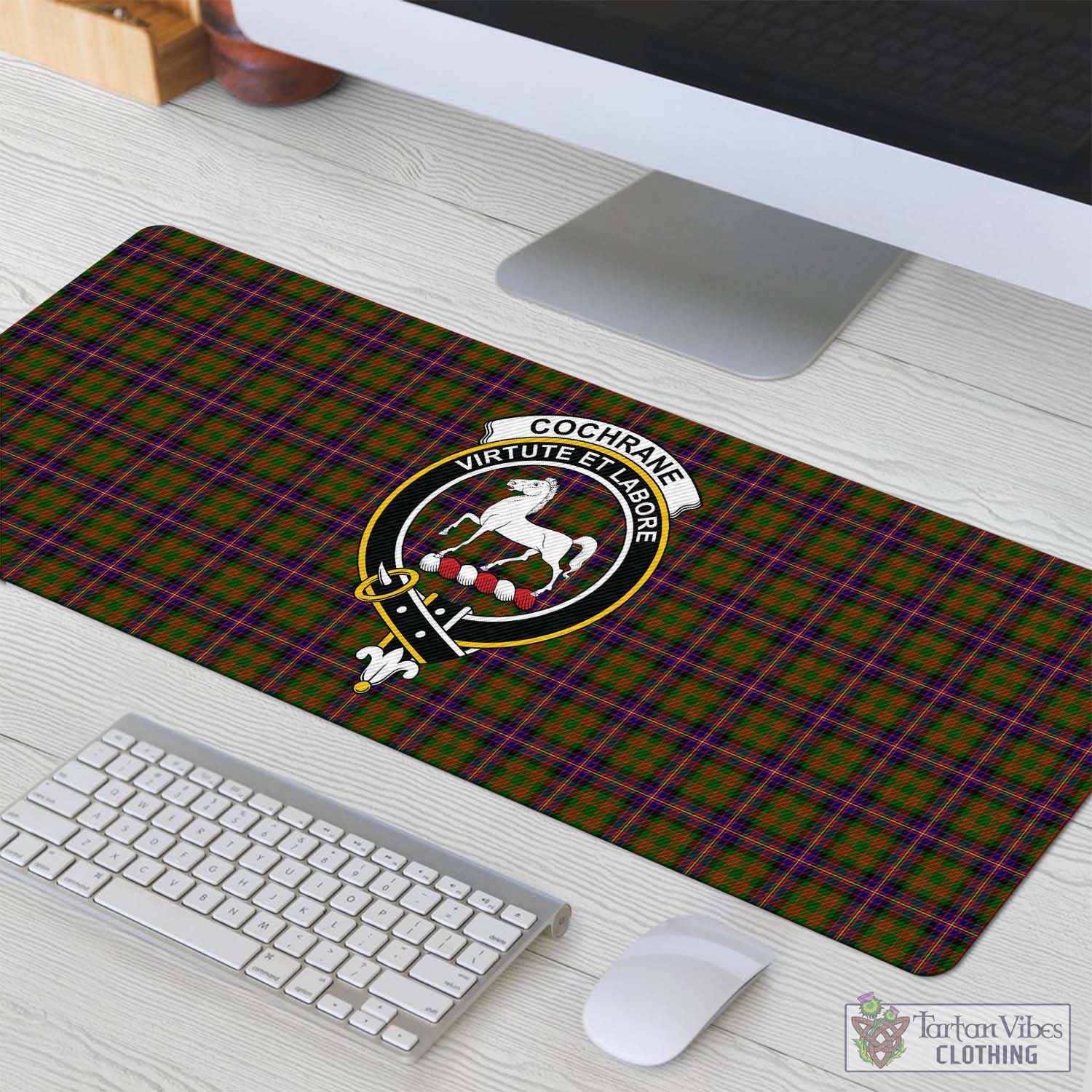 Tartan Vibes Clothing Cochrane Modern Tartan Mouse Pad with Family Crest