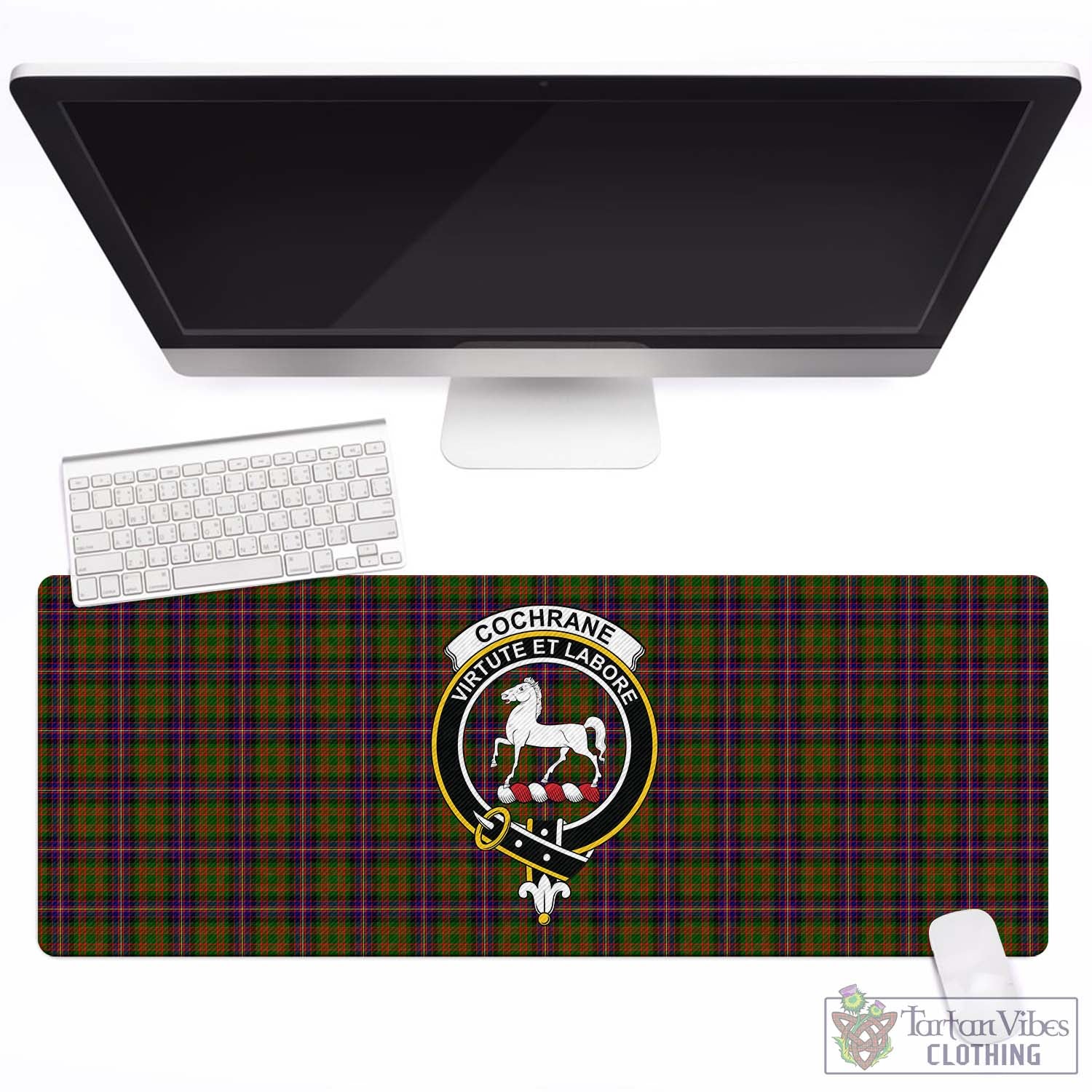 Tartan Vibes Clothing Cochrane Modern Tartan Mouse Pad with Family Crest