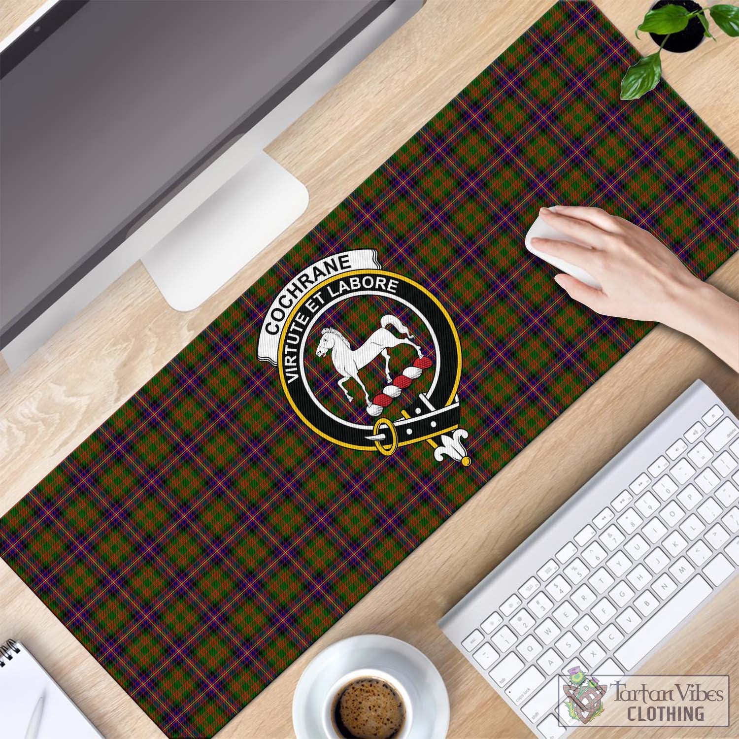 Tartan Vibes Clothing Cochrane Modern Tartan Mouse Pad with Family Crest