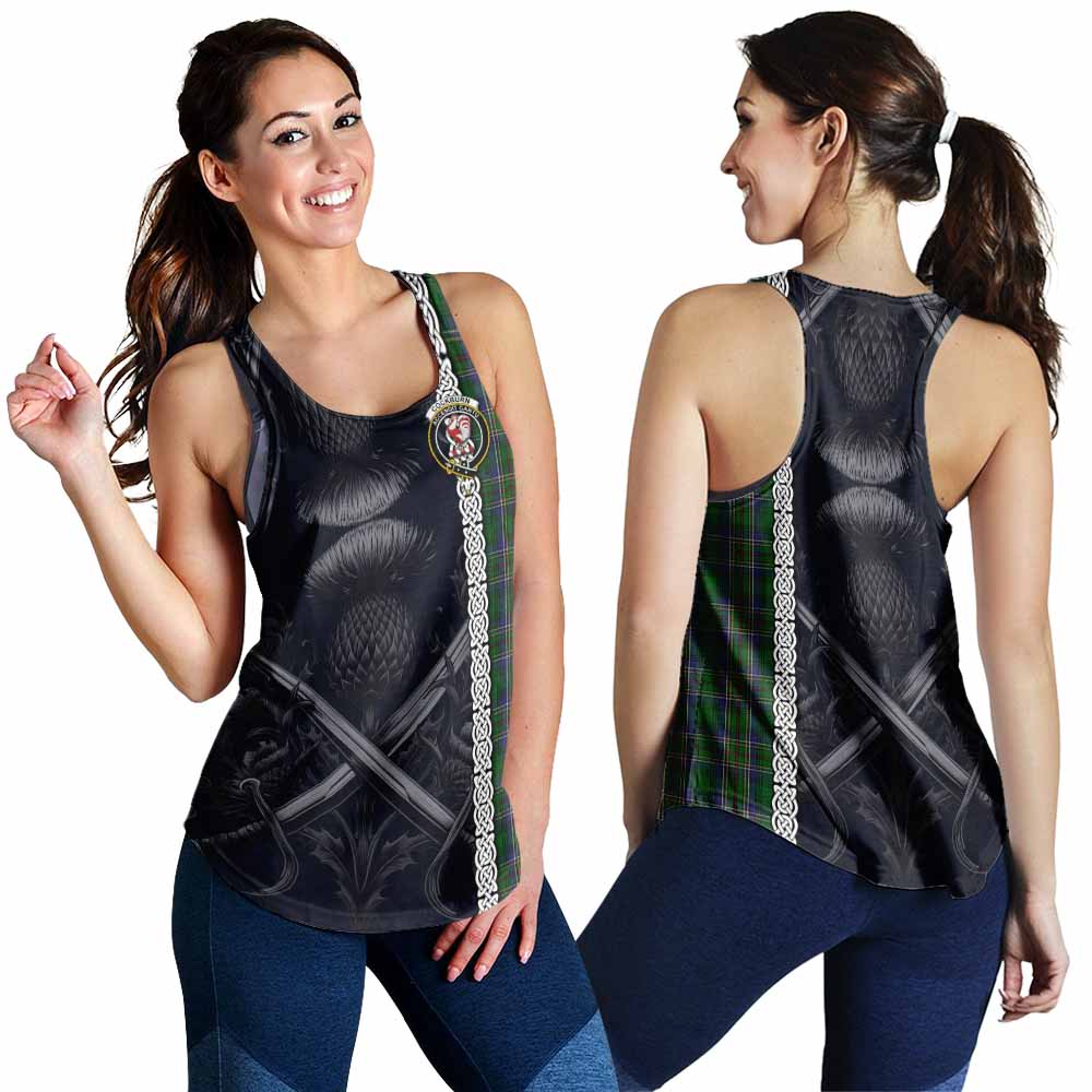Cockburn Tartan Women's Racerback Tanks with Family Crest Cross Sword Thistle Celtic Vibes 4XL - Tartan Vibes Clothing