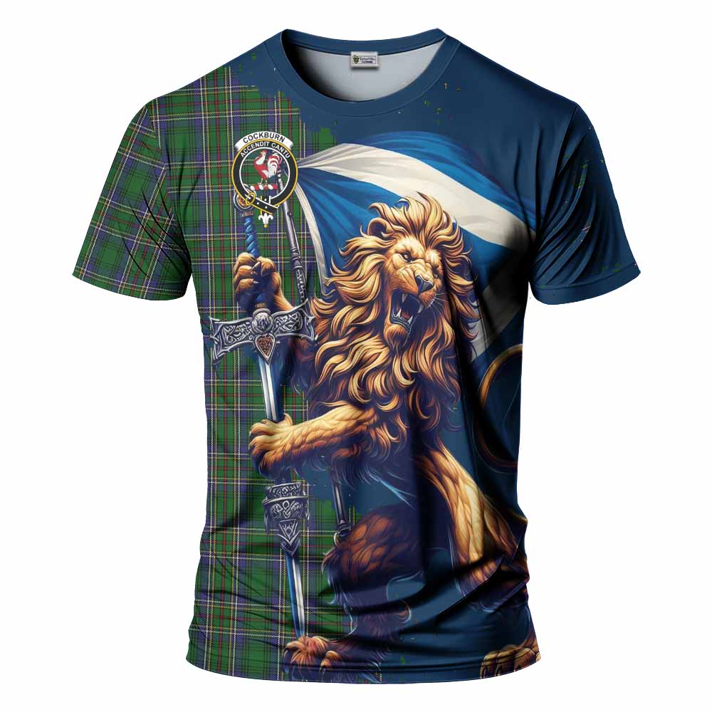 Tartan Vibes Clothing Cockburn Tartan Family Crest T-Shirt with Scottish Majestic Lion