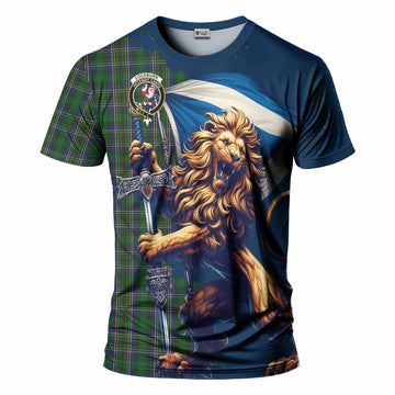 Cockburn Tartan Family Crest T-Shirt with Scottish Majestic Lion