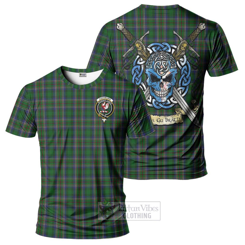 Tartan Vibes Clothing Cockburn Tartan T-Shirt with Family Crest Celtic Skull Style