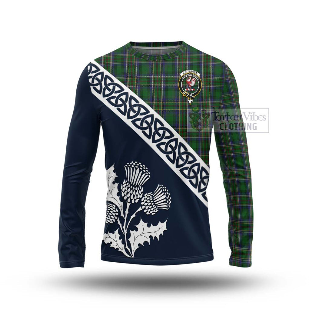 Tartan Vibes Clothing Cockburn Tartan Long Sleeve T-Shirt Featuring Thistle and Scotland Map