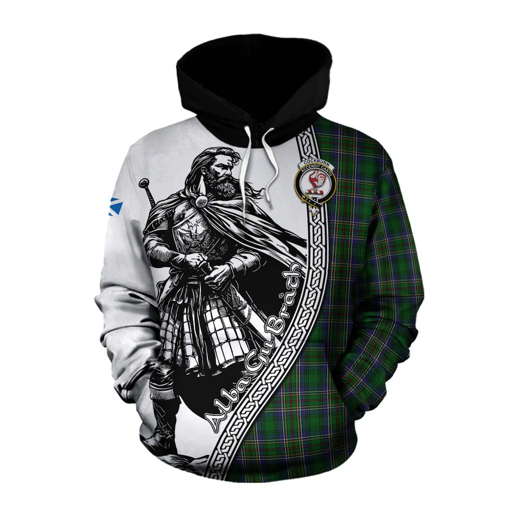 Tartan Vibes Clothing Cockburn Tartan Clan Crest Cotton Hoodie with Highlander Warrior Celtic Style