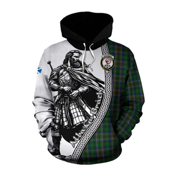 Cockburn Tartan Clan Crest Cotton Hoodie with Highlander Warrior Celtic Style