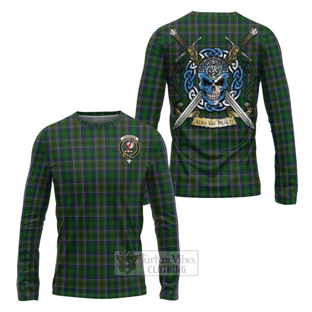 Tartan Vibes Clothing Cockburn Tartan Long Sleeve T-Shirt with Family Crest Celtic Skull Style