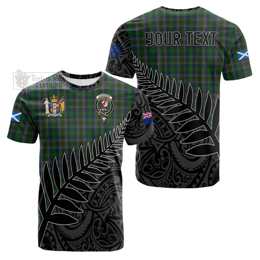 Tartan Vibes Clothing Cockburn Crest Tartan Cotton T-shirt with New Zealand Silver Fern Half Style