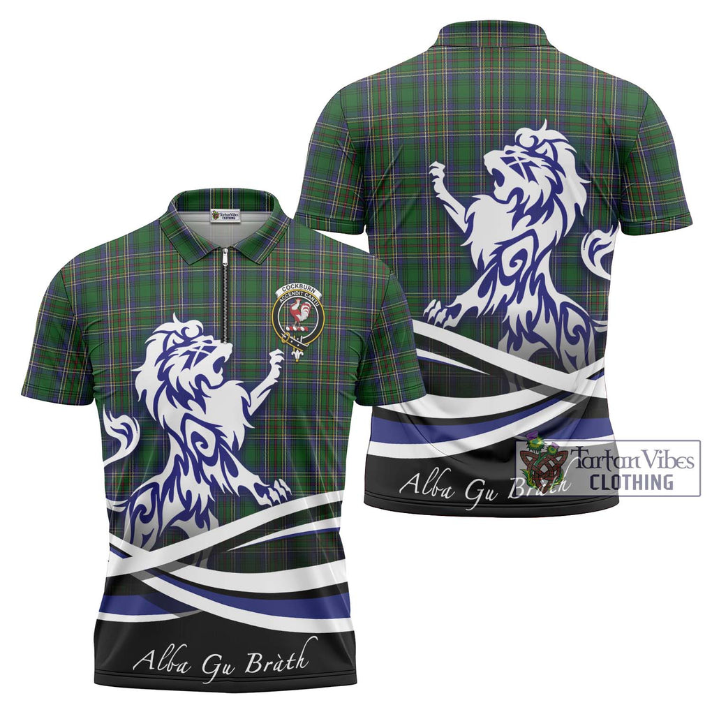 Cockburn Tartan Zipper Polo Shirt with Alba Gu Brath Regal Lion Emblem Unisex - Tartanvibesclothing Shop