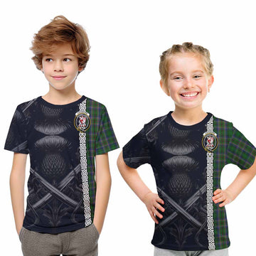 Cockburn Tartan Kid T-Shirt with Family Crest Cross Sword Thistle Celtic Vibes