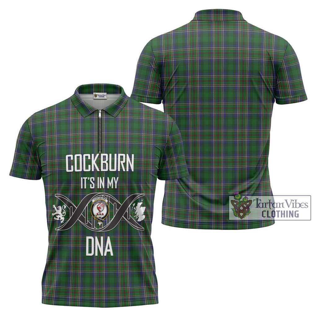 Cockburn Tartan Zipper Polo Shirt with Family Crest DNA In Me Style Unisex - Tartanvibesclothing Shop