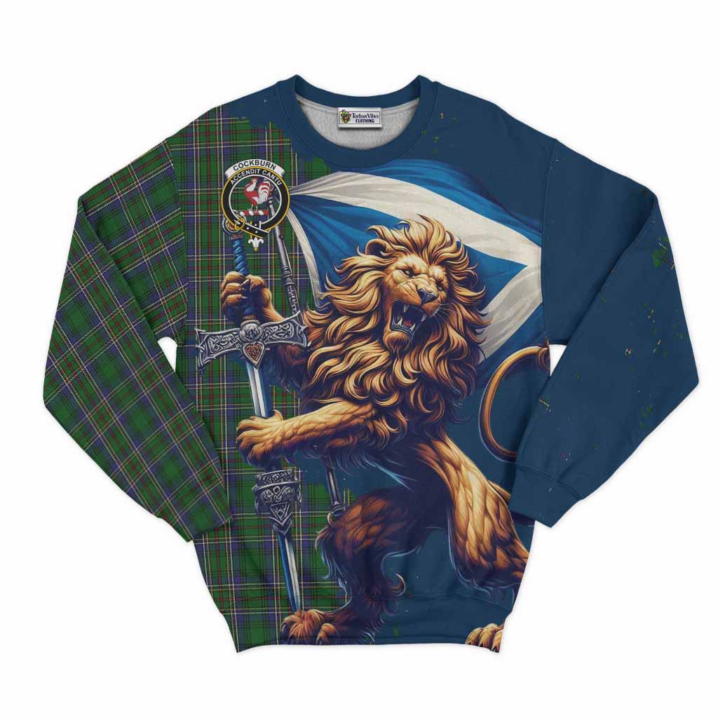 Tartan Vibes Clothing Cockburn Tartan Family Crest Sweatshirt with Scottish Majestic Lion