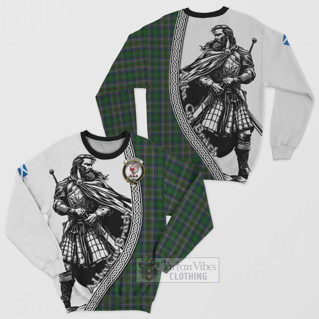 Tartan Vibes Clothing Cockburn Tartan Clan Crest Sweatshirt with Highlander Warrior Celtic Style