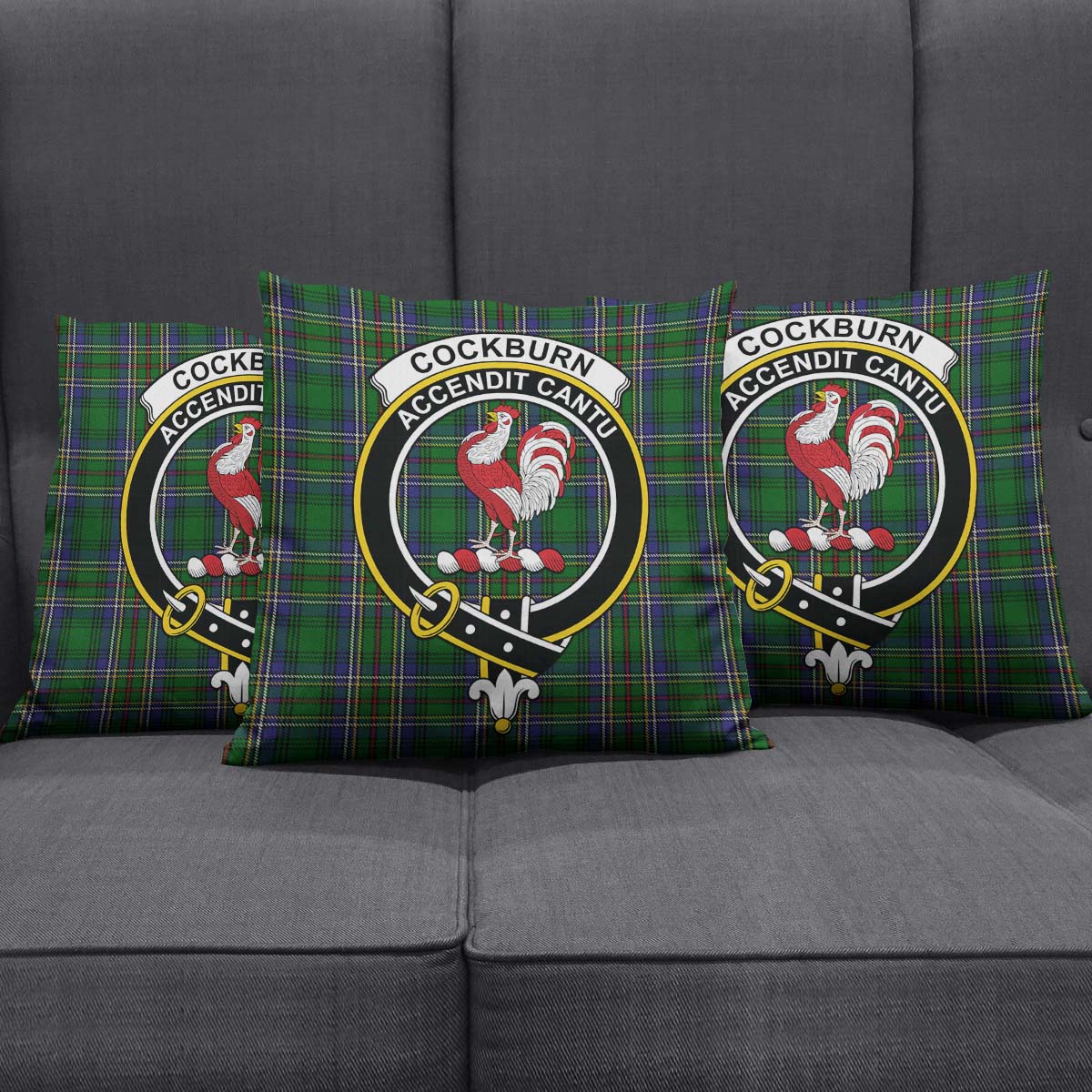 Cockburn Tartan Pillow Cover with Family Crest Square Pillow Cover - Tartanvibesclothing