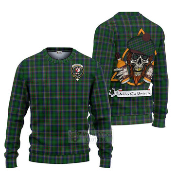 Cockburn Tartan Ugly Sweater with Family Crest and Bearded Skull Holding Bottles of Whiskey