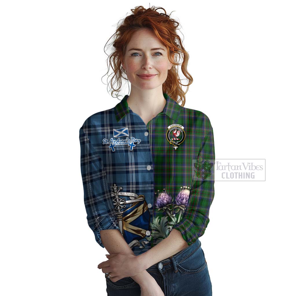 Tartan Vibes Clothing Cockburn Tartan Women's Casual Shirt Happy St. Andrew's Day Half Tartan Style