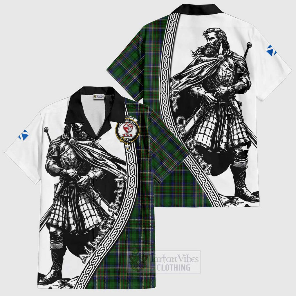 Tartan Vibes Clothing Cockburn Tartan Clan Crest Short Sleeve Button Shirt with Highlander Warrior Celtic Style