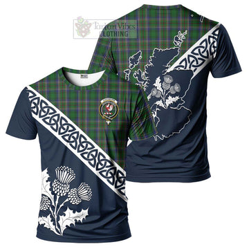 Cockburn Tartan T-Shirt Featuring Thistle and Scotland Map