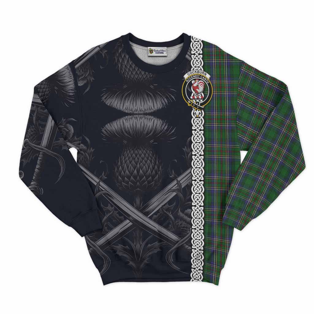 Tartan Vibes Clothing Cockburn Tartan Sweatshirt with Family Crest Cross Sword Thistle Celtic Vibes