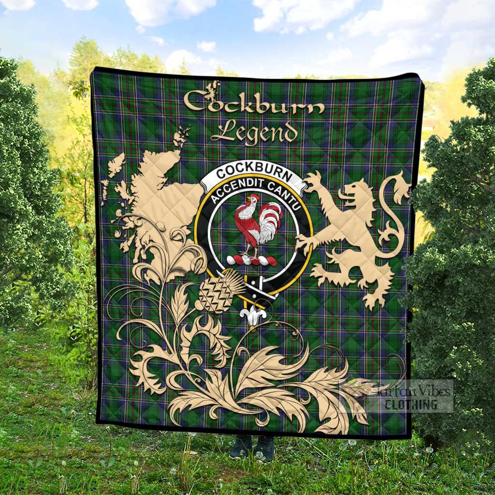 Tartan Vibes Clothing Cockburn Tartan Quilt with Family Crest and Scottish Symbol Style