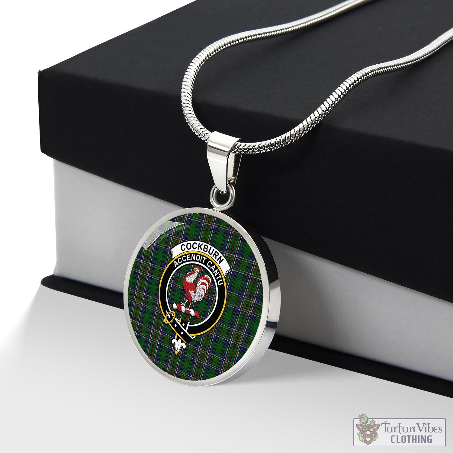 Tartan Vibes Clothing Cockburn Tartan Circle Necklace with Family Crest