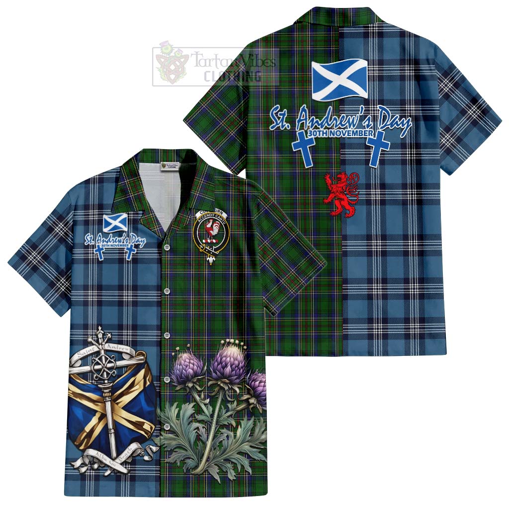 Tartan Vibes Clothing Cockburn Tartan Short Sleeve Button Shirt Happy St. Andrew's Day Half Tartan Style