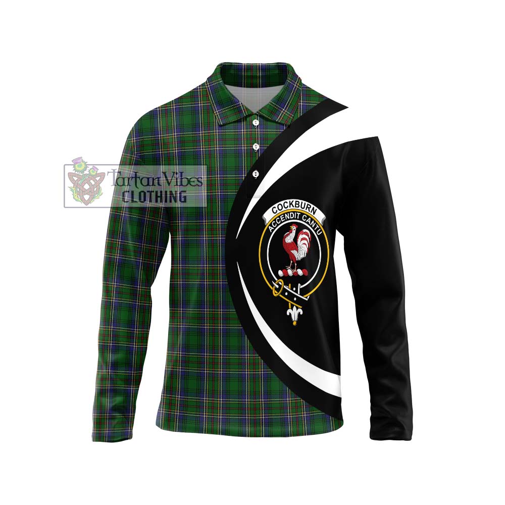 Cockburn Tartan Long Sleeve Polo Shirt with Family Crest Circle Style Unisex - Tartan Vibes Clothing