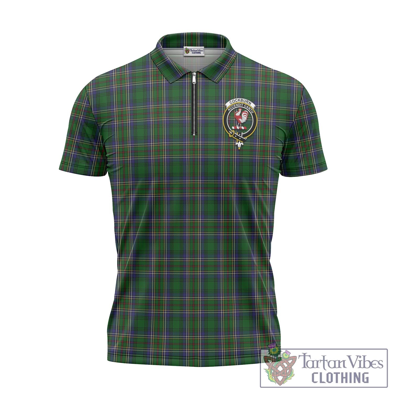 Tartan Vibes Clothing Cockburn Tartan Zipper Polo Shirt with Family Crest