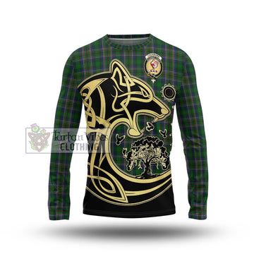 Cockburn Tartan Long Sleeve T-Shirt with Family Crest Celtic Wolf Style