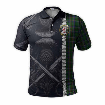 Cockburn Tartan Polo Shirt with Family Crest Cross Sword Thistle Celtic Vibes