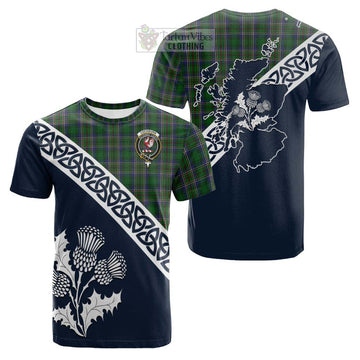 Cockburn Tartan Cotton T-shirt Featuring Thistle and Scotland Map