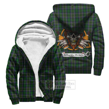 Cockburn Tartan Sherpa Hoodie with Family Crest and Bearded Skull Holding Bottles of Whiskey