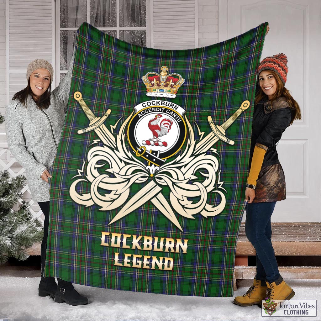 Tartan Vibes Clothing Cockburn Tartan Blanket with Clan Crest and the Golden Sword of Courageous Legacy