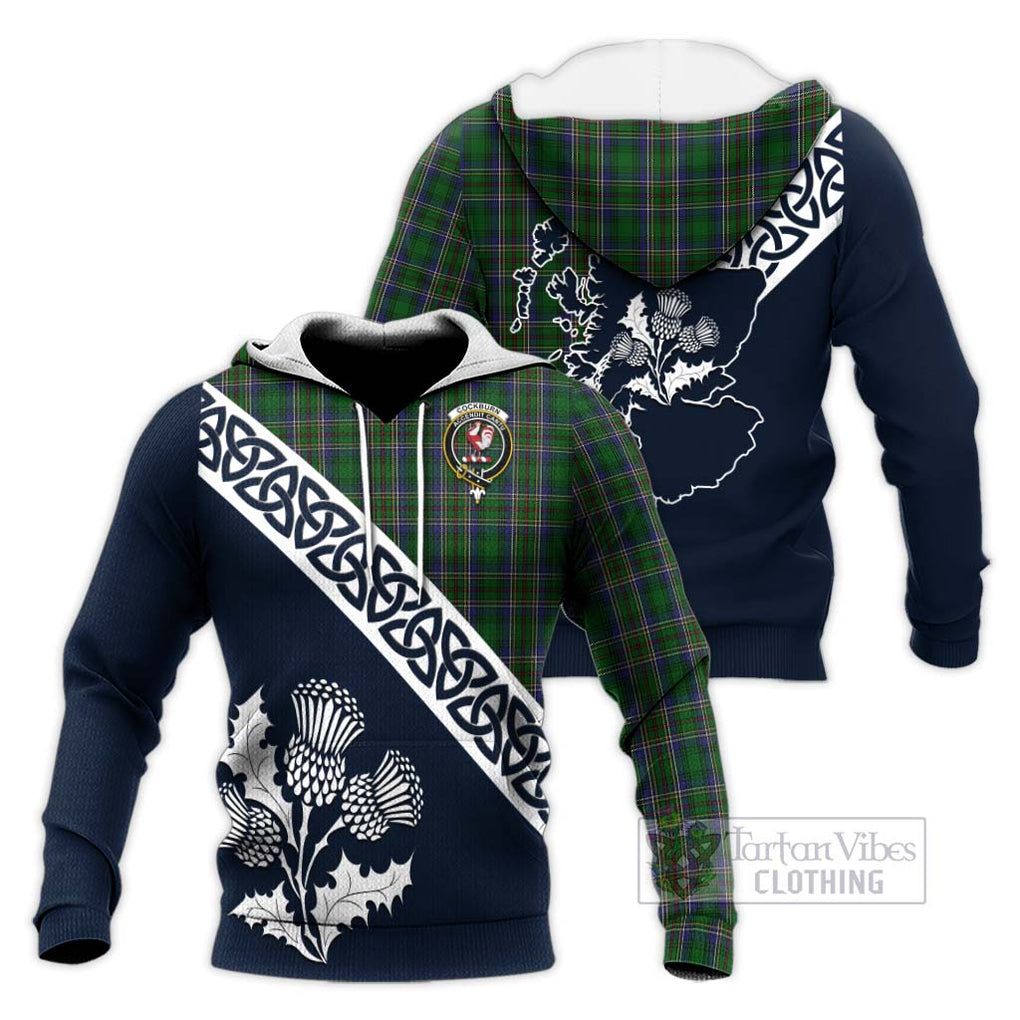 Tartan Vibes Clothing Cockburn Tartan Knitted Hoodie Featuring Thistle and Scotland Map