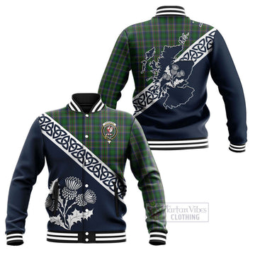 Cockburn Tartan Baseball Jacket Featuring Thistle and Scotland Map