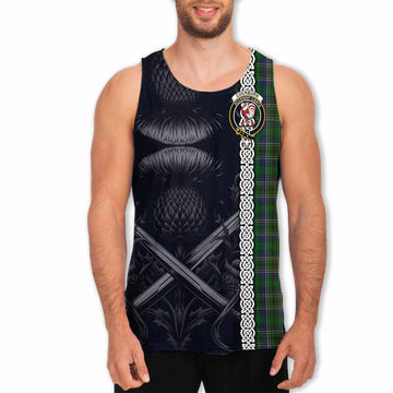 Cockburn Tartan Men's Tank Top with Family Crest Cross Sword Thistle Celtic Vibes