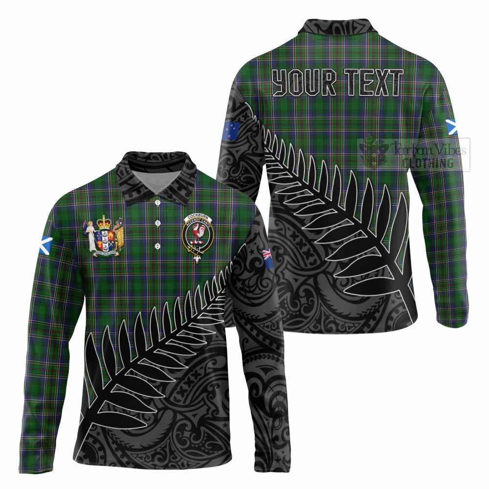 Tartan Vibes Clothing Cockburn Crest Tartan Long Sleeve Polo Shirt with New Zealand Silver Fern Half Style