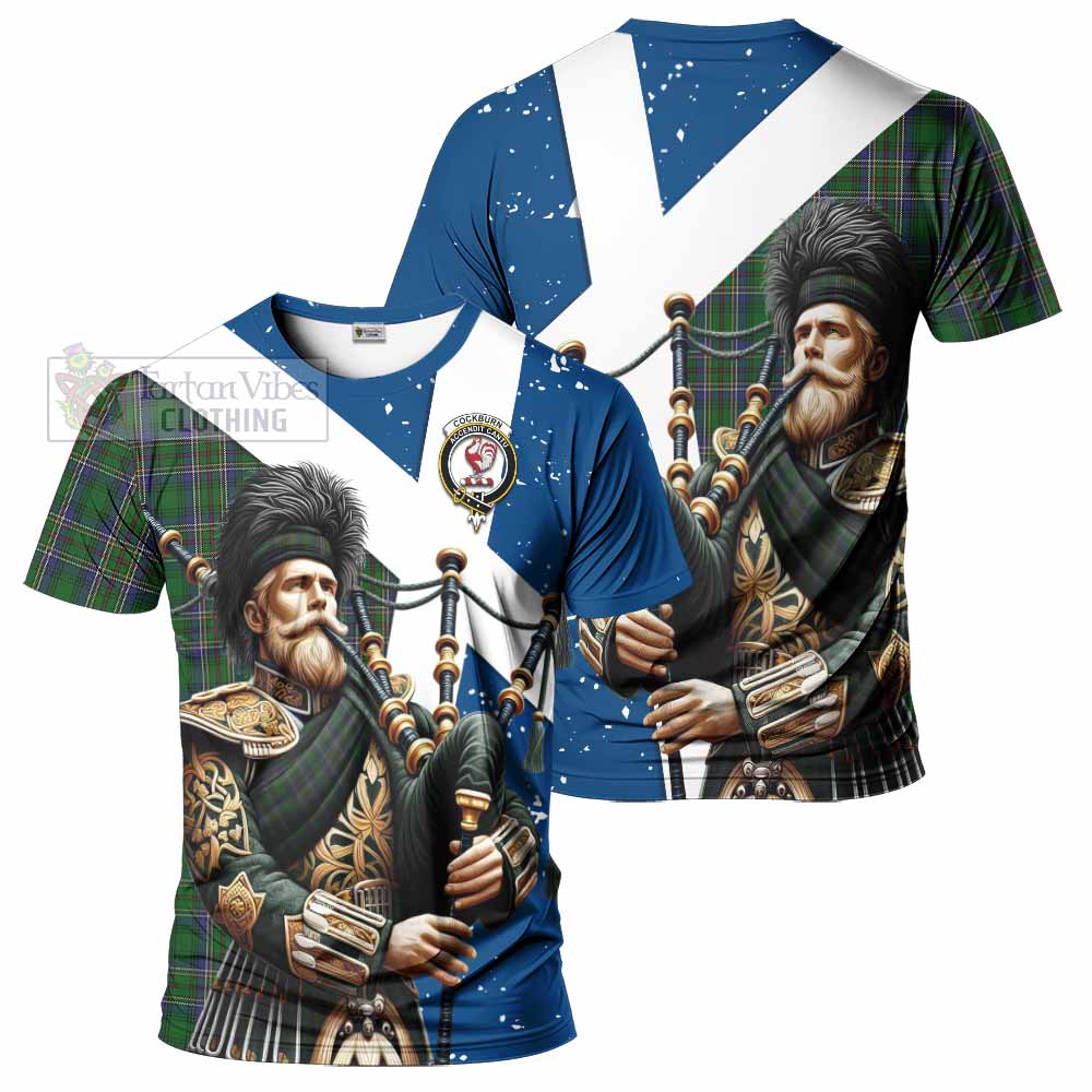 Tartan Vibes Clothing Cockburn Tartan T-Shirt with Family Crest Scottish Bagpiper Vibes