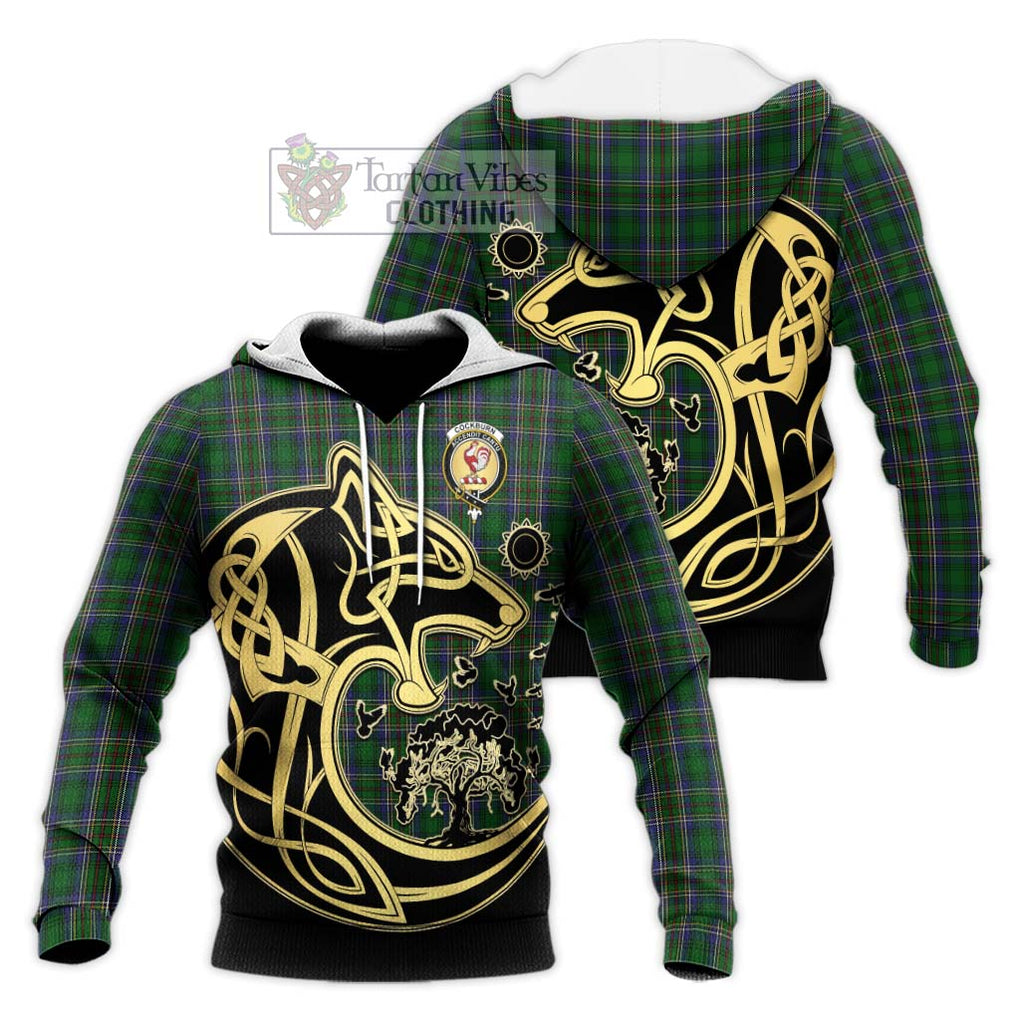 Cockburn Tartan Knitted Hoodie with Family Crest Celtic Wolf Style Unisex Knitted Pullover Hoodie - Tartan Vibes Clothing