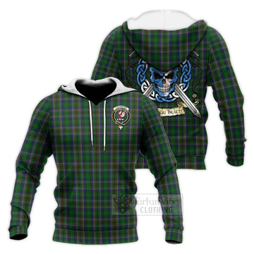 Cockburn Tartan Knitted Hoodie with Family Crest Celtic Skull Style